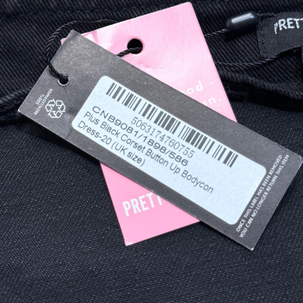 PrettyLittleThing Plus Black Denim Corset Button Up Bodycon Dress US/16 UK/20 - Picture 8 of 11